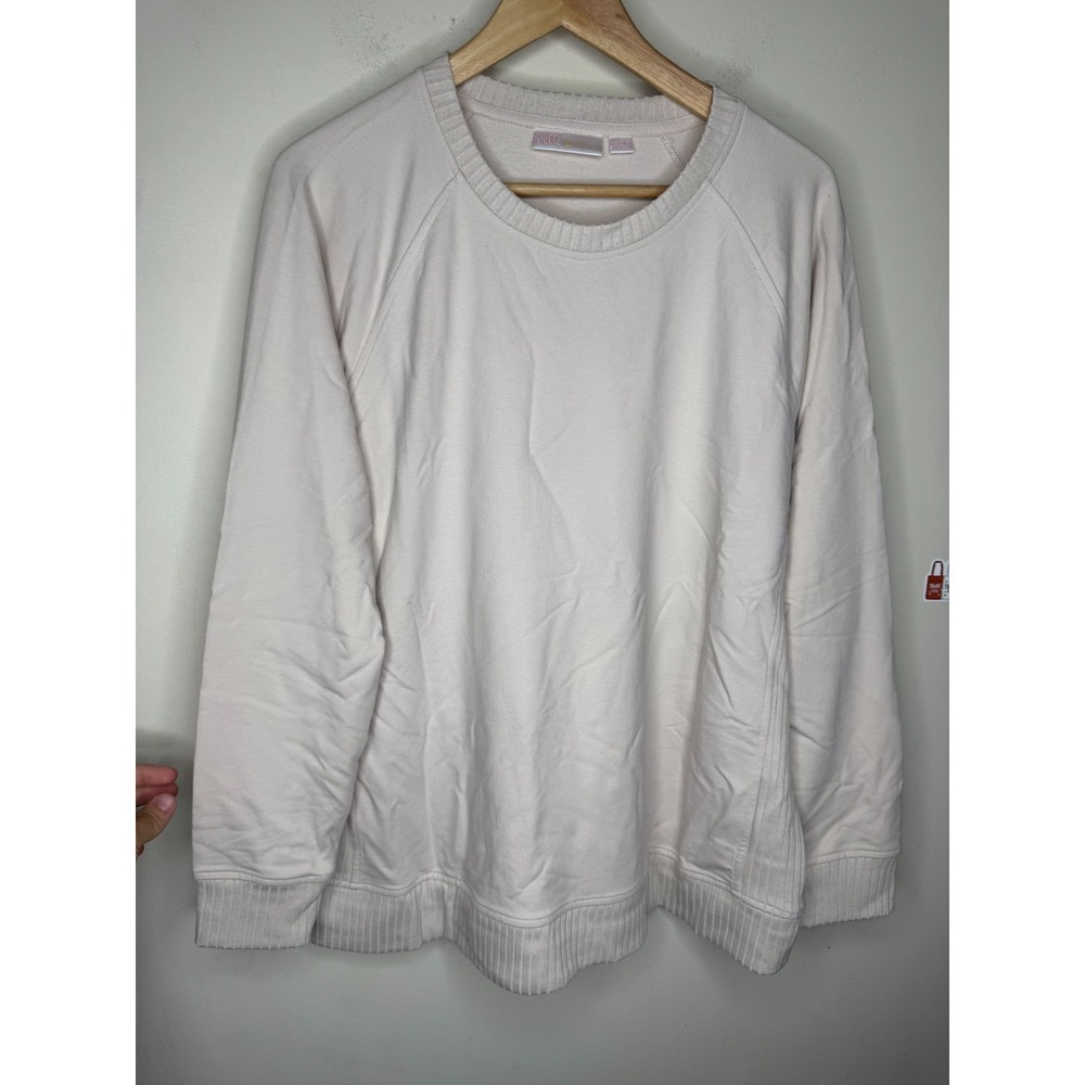 Belle by Kim Gravel French Terry Top with Wide Rib Trim. Crystal Taupe,sz L #16# - Picture 4 of 10